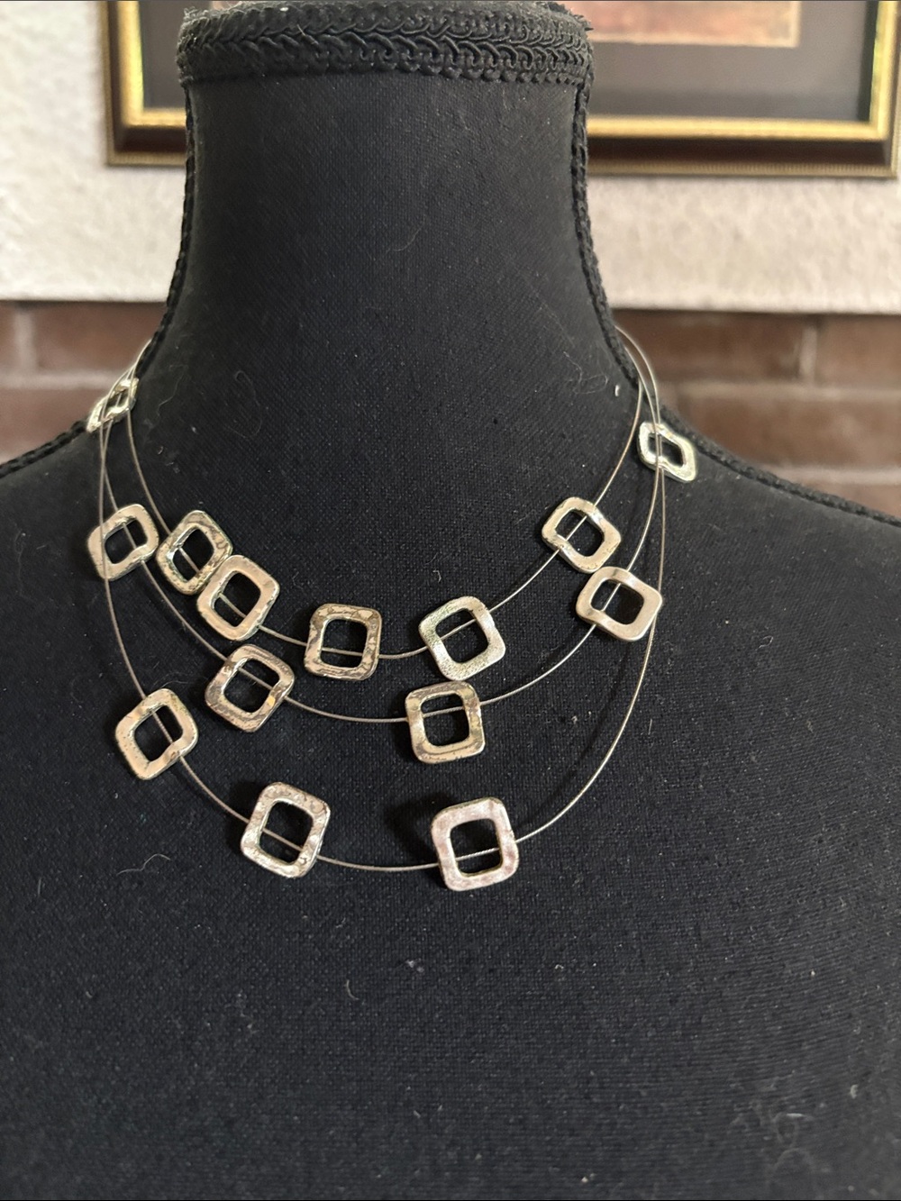 Triple-Strand Square-Link Necklace in Silver